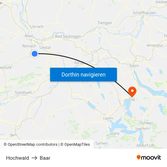 Hochwald to Baar map