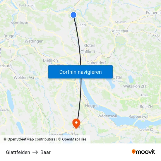 Glattfelden to Baar map
