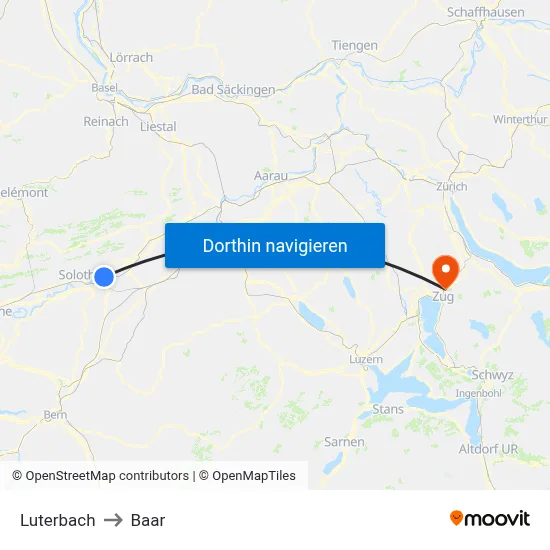Luterbach to Baar map