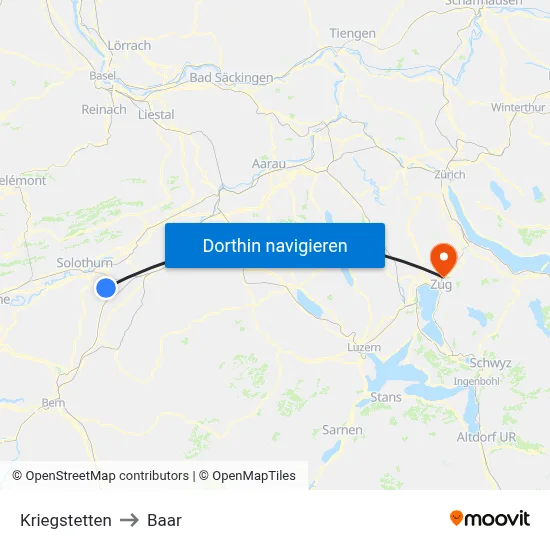 Kriegstetten to Baar map