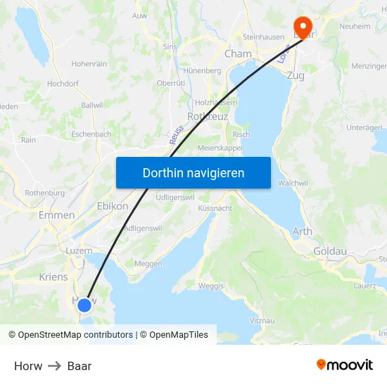 Horw to Baar map