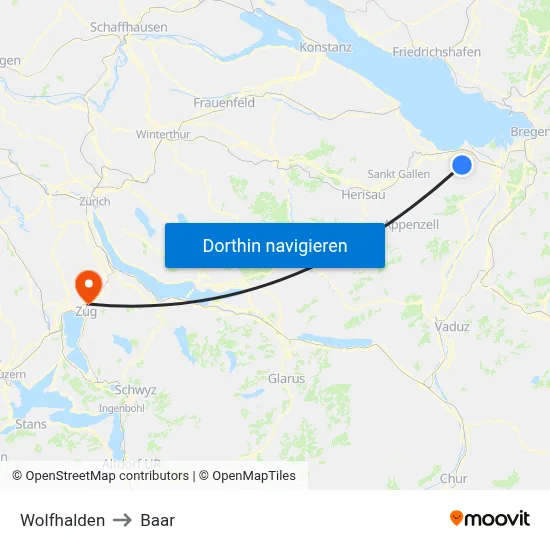 Wolfhalden to Baar map