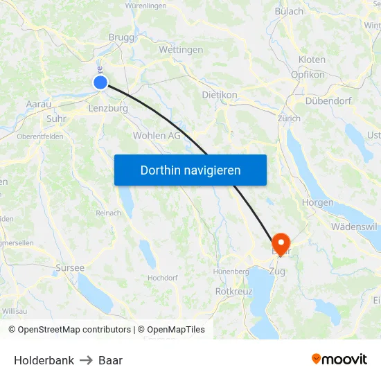 Holderbank to Baar map