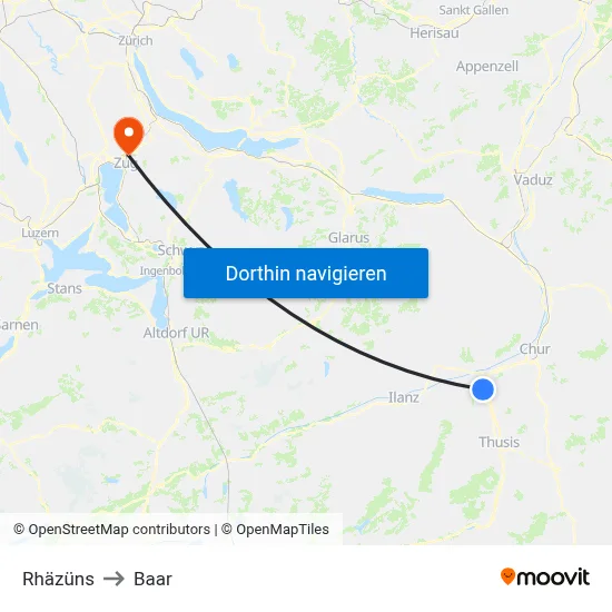 Rhäzüns to Baar map