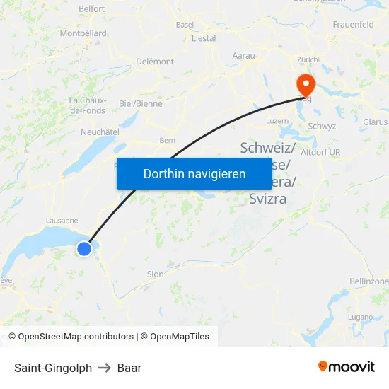 Saint-Gingolph to Baar map