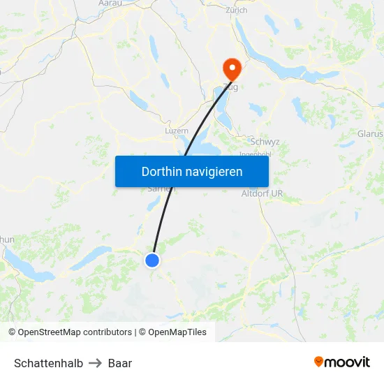 Schattenhalb to Baar map