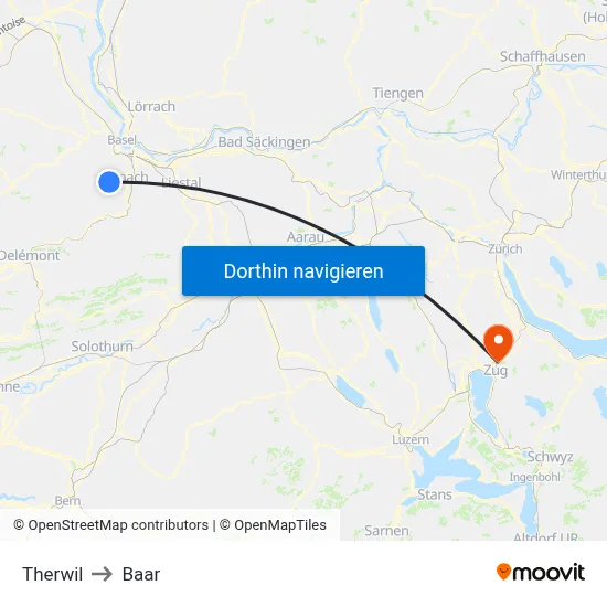 Therwil to Baar map