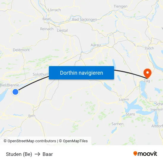 Studen (Be) to Baar map