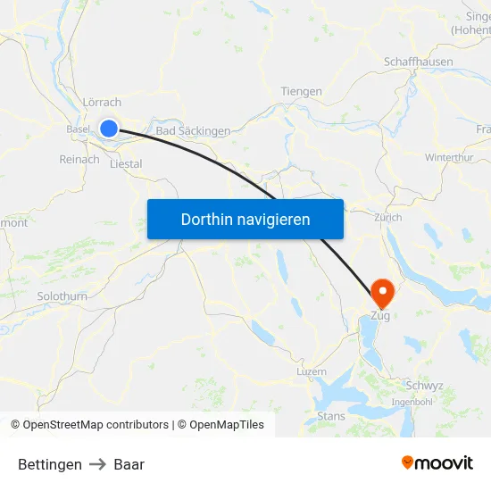 Bettingen to Baar map