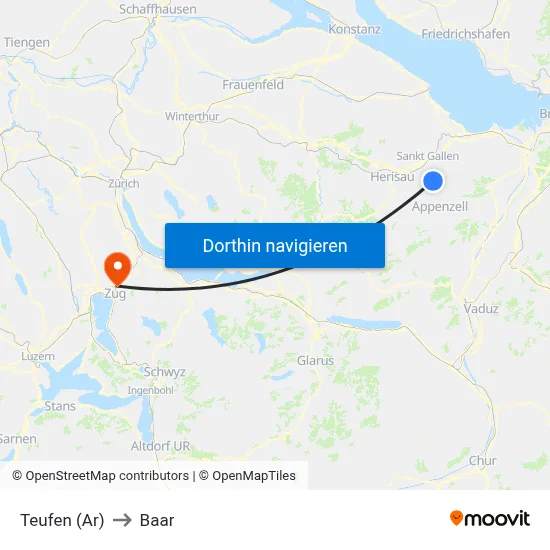 Teufen (Ar) to Baar map