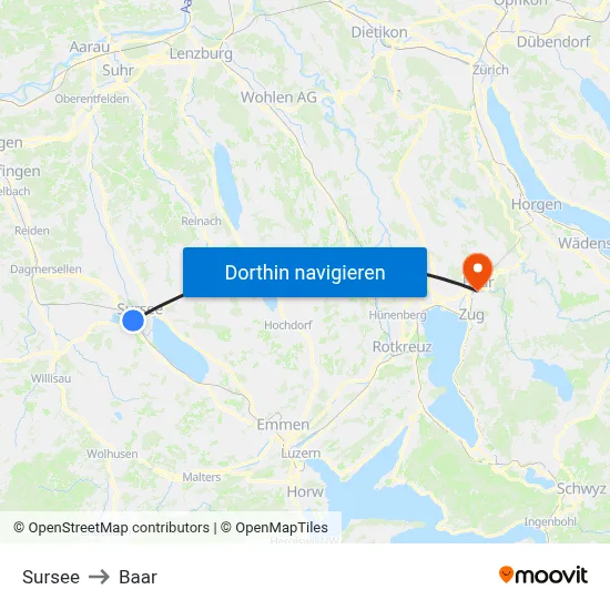 Sursee to Baar map