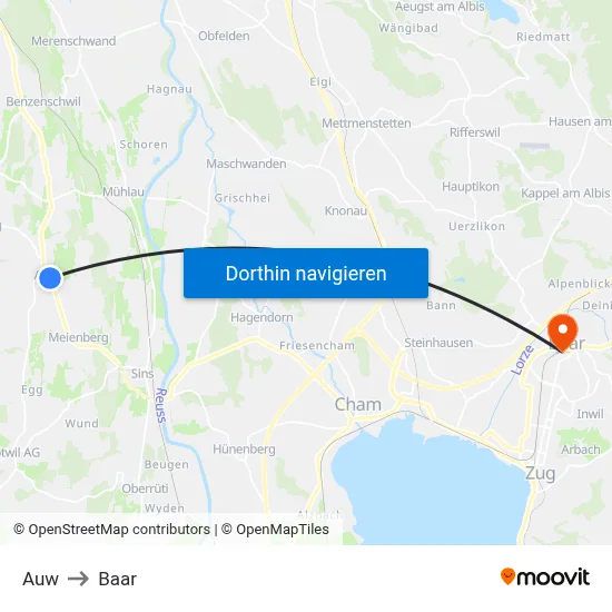 Auw to Baar map