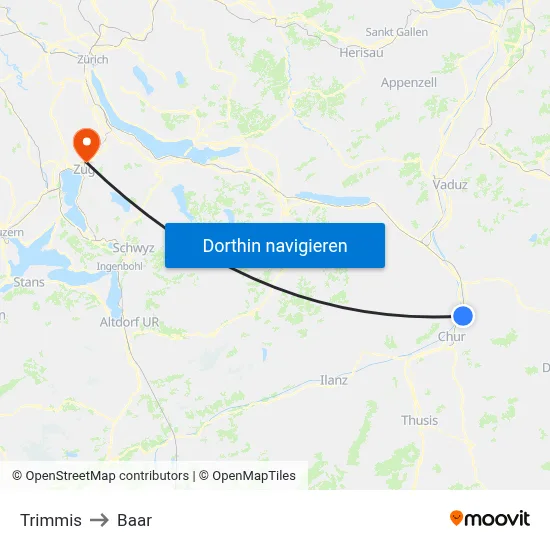 Trimmis to Baar map