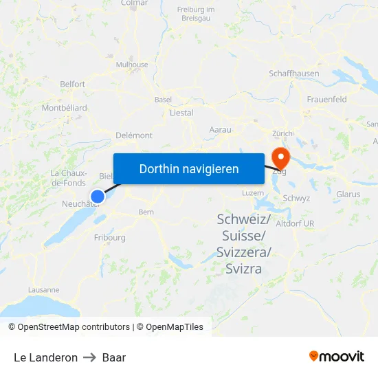 Le Landeron to Baar map