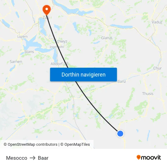 Mesocco to Baar map