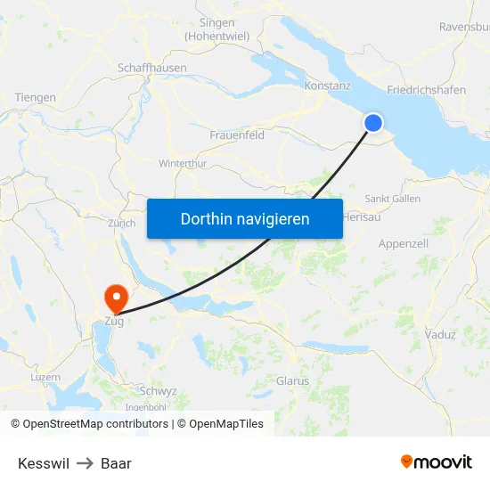 Kesswil to Baar map