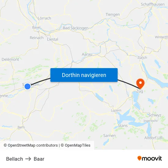 Bellach to Baar map