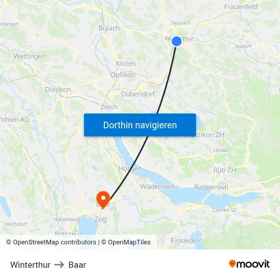 Winterthur to Baar map