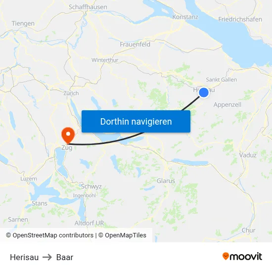 Herisau to Baar map