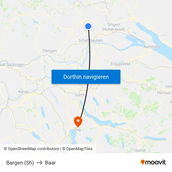 Bargen (Sh) to Baar map