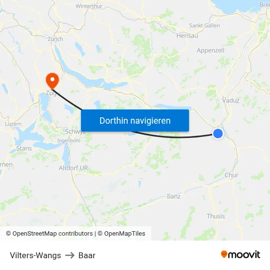 Vilters-Wangs to Baar map