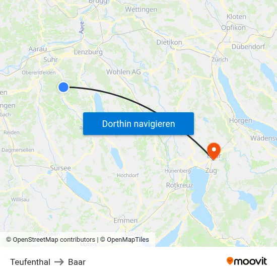Teufenthal to Baar map