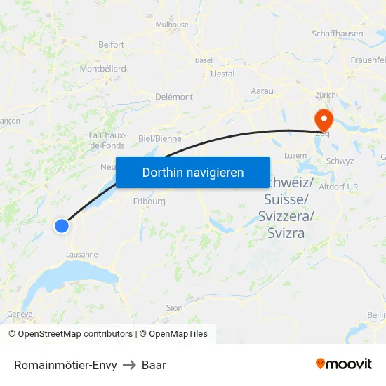 Romainmôtier-Envy to Baar map