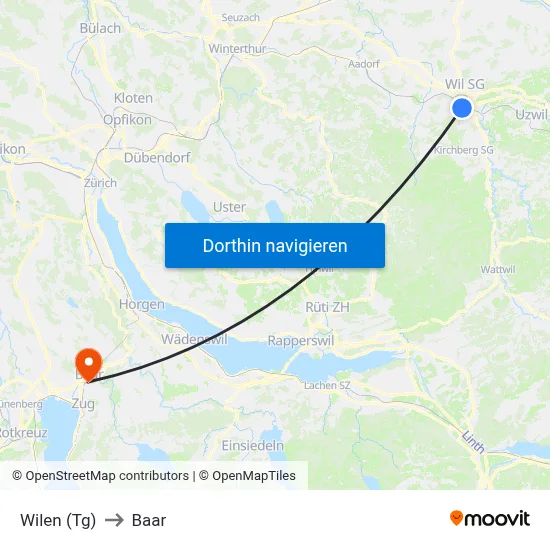 Wilen (Tg) to Baar map