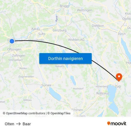 Olten to Baar map
