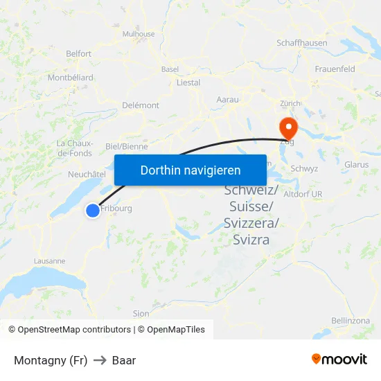 Montagny (Fr) to Baar map