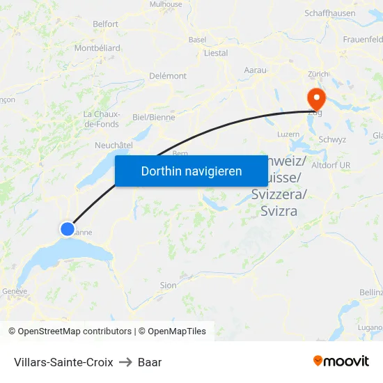 Villars-Sainte-Croix to Baar map