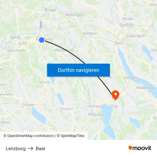 Lenzburg to Baar map