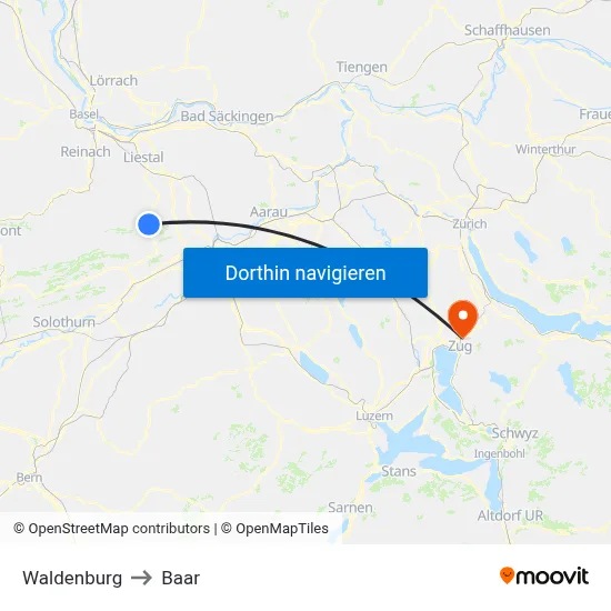 Waldenburg to Baar map