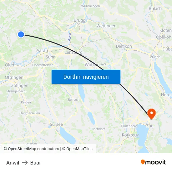 Anwil to Baar map