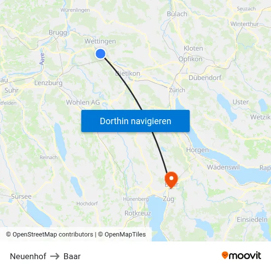 Neuenhof to Baar map