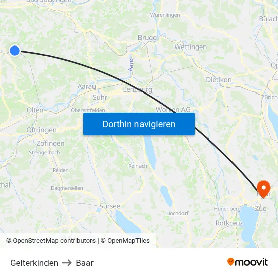 Gelterkinden to Baar map