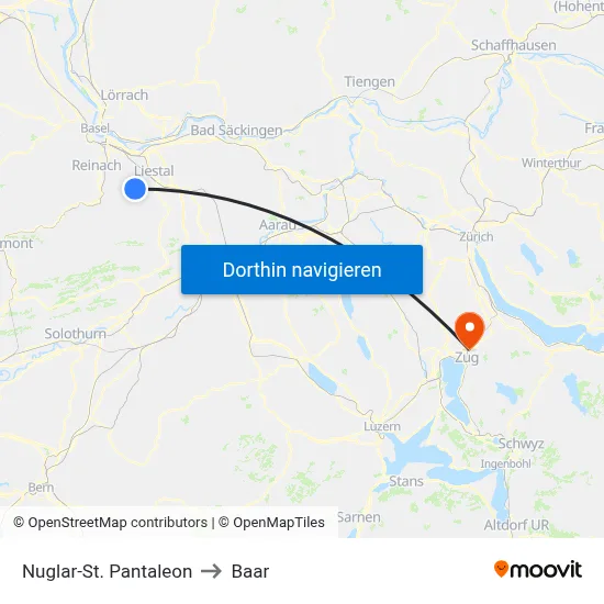 Nuglar-St. Pantaleon to Baar map