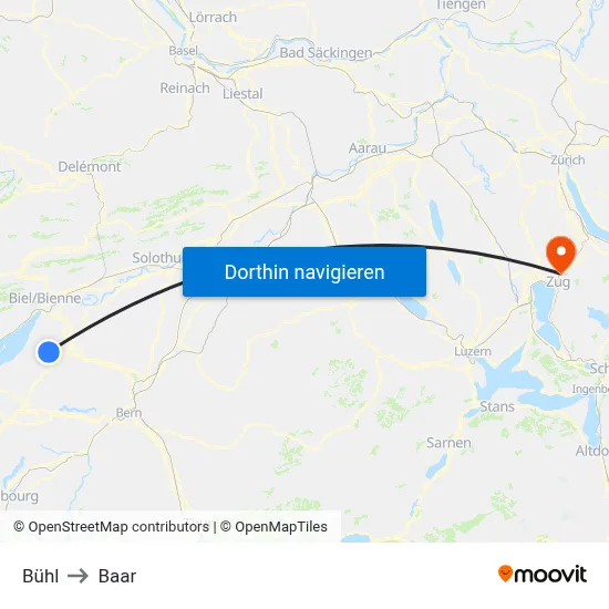 Bühl to Baar map