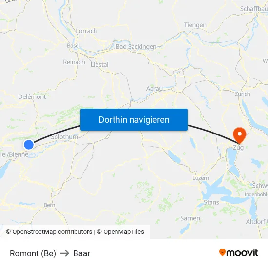 Romont (Be) to Baar map