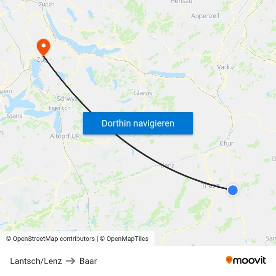 Lantsch/Lenz to Baar map