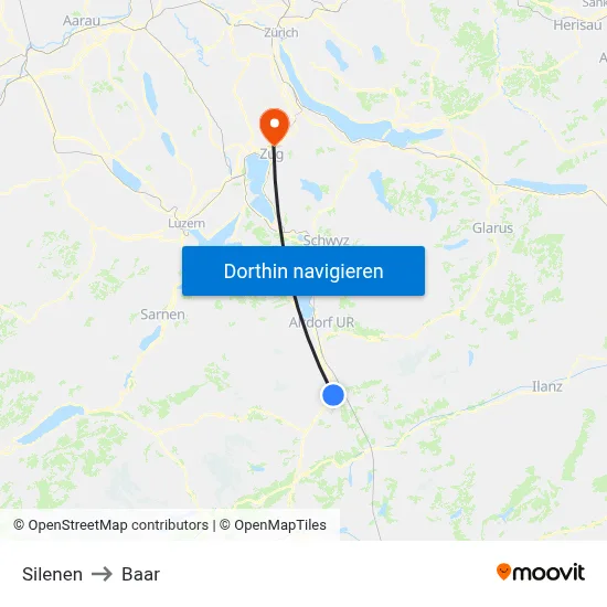 Silenen to Baar map