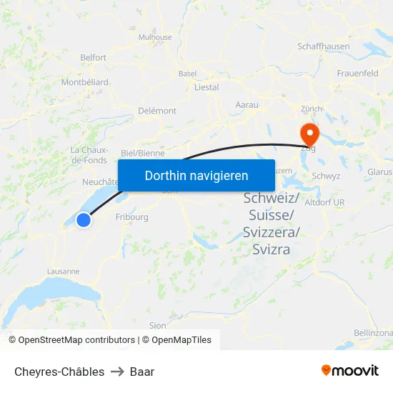 Cheyres-Châbles to Baar map