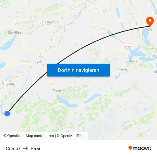 Crésuz to Baar map
