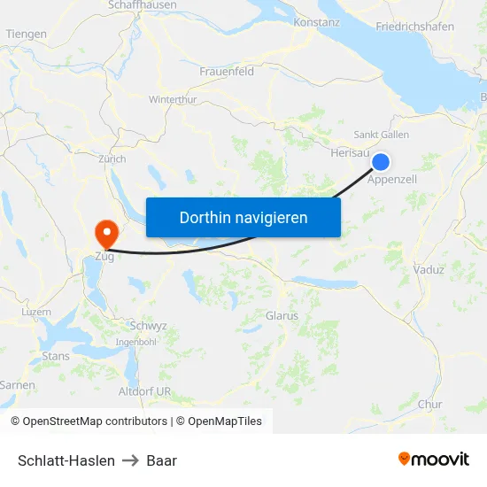 Schlatt-Haslen to Baar map