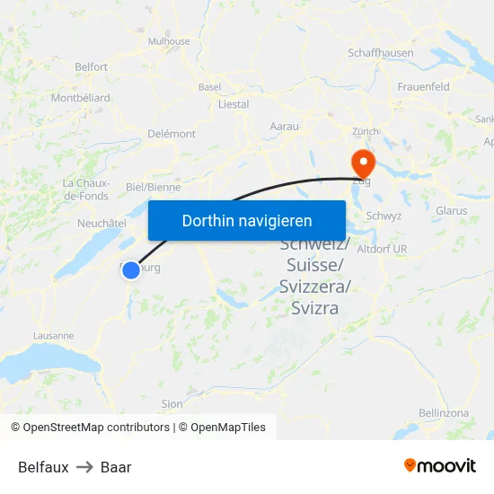 Belfaux to Baar map