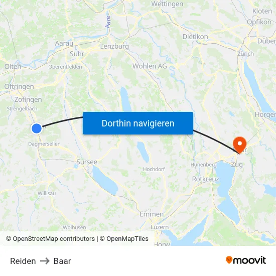 Reiden to Baar map