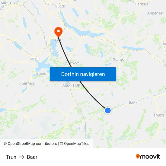 Trun to Baar map