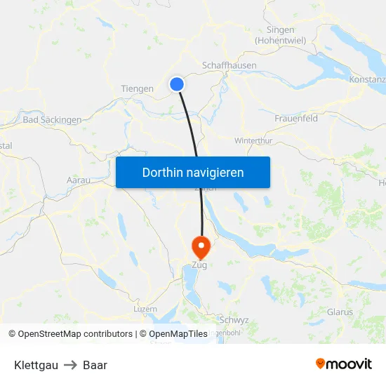 Klettgau to Baar map