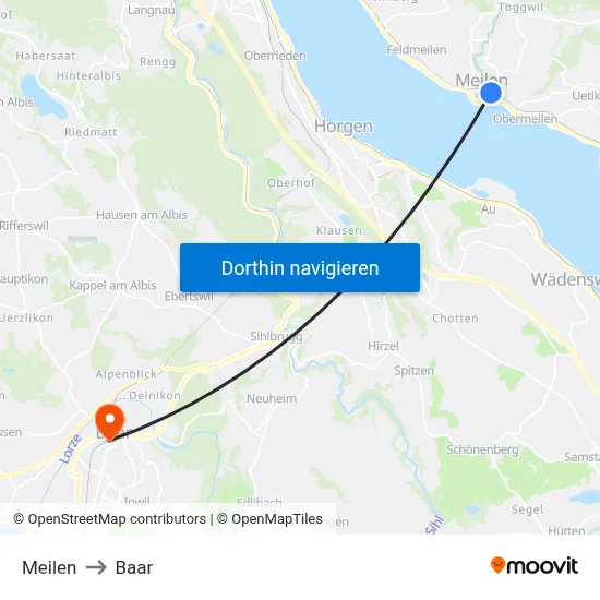 Meilen to Baar map