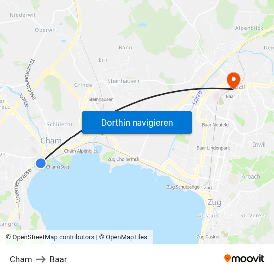 Cham to Baar map